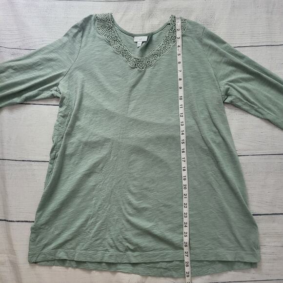 J. Jill Size L Light Green Crochet Neckline Top Soft Feminine Casual - Picture 4 of 9